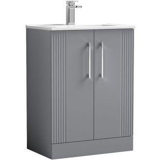 Nuie Nuie - Deco Floor Standing 2-Door Vanity Unit with Basin-2 600mm Wide - Satin Grey