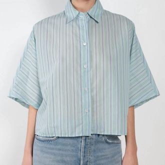 A Gold E Merrin Shirt In Wirrel Stripe Powder Blue And Mint