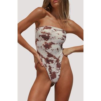 Stone Fox Swim Paola Macram&eacute; Strapless One-Piece Swimsuit in Tierra Dream at Nordstrom, Size X-Small