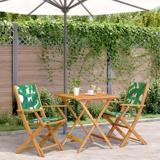 vidaXL Juego De Bistro De 3 Piezas Tela Madera Maciza Estampado Hojas Vidaxl