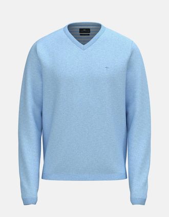Fynch-Hatton Mens Fine Knit Air Cotton V-Neck Sweater New Breeze - Blue - Size: 38