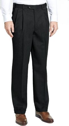 Berle Worsted Wool Gabardine Double Reverse Pleat Trouser In Charcoal