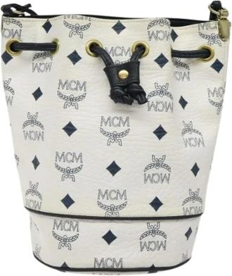 MCM Pre-owned Bucket Bags, female, White, Size: ONE SIZE Pre-owned Visetos shoulder bag