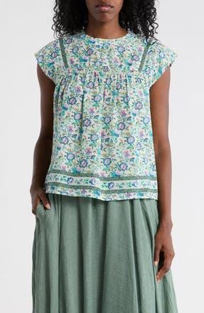 Elie Tahari Crewneck Cap Sleeve Top in Blue Parrot Floral Print at Nordstrom Rack, Size X-Small