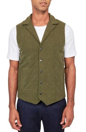 W.R.K Slim Fit Camp Collar Corduroy Snap-Up Vest in Olive at Nordstrom, Size Xx-Large