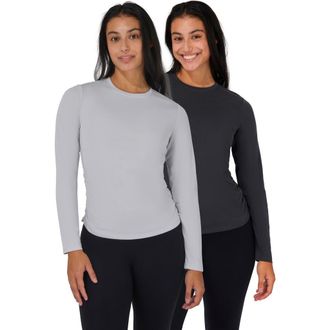 Yogalicious Assorted 2-Pack Baby Texture Rib Elodie T-Shirts in Lunar Dust/Dark Grey at Nordstrom Rack, Size X-Large