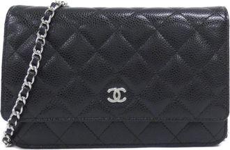Chanel Black Bordeaux Grained Calfskin Chain/Shoulder Wallet (Pre-Owned)