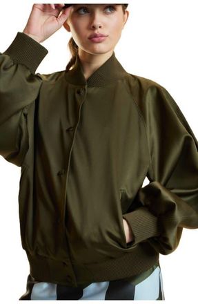 Cynthia Rowley Satin Bomber Jacket in Army Green at Nordstrom, Size X-Small