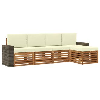 vidaXL Conjunto De Sof&aacute;s De Exterior Con Coj&iacute;n 5 Pcs Natural Y Crema Vidaxl