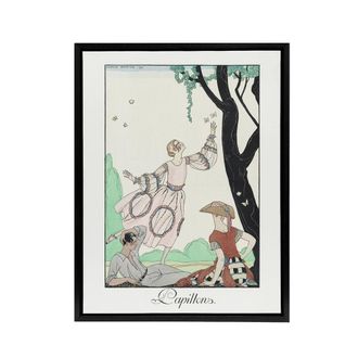 Artery8 Butterflies Picnic Fashion Barbier Black Framed Canvas Wall Art in White | Size: W24 x H32