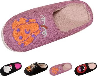 Generic Halloween Slippers Boo Ghost Slippers Women Soft Memory Foam Sliders Lovely Pumpkin Printed Slides Couple Home Slipper Warm Fuzzy Slipper Funny Cartoo