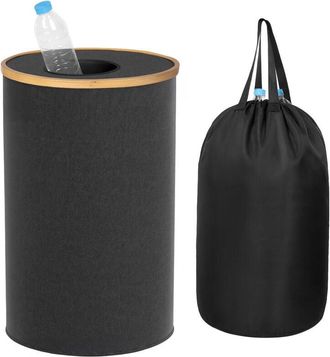 Relaxdays Relaxdays Bottle Recycling Bin 100L, Washable Inner Bag, H75xD40 cm, Collection Box with Lid, Oxford, Black
