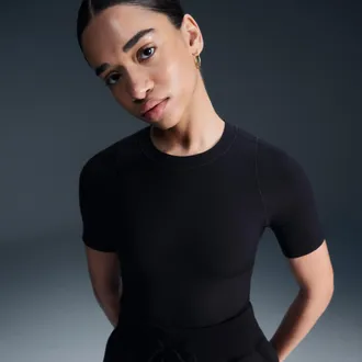 Nike Womens Zenvy Rib Dri-FIT Short-Sleeve Top in Black | HF2772-010