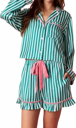 Peach Love California Merry And Bright Striped Pajama Set In Green Pink