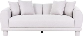 Beliani 3 Seater Sofa Light Grey Fabric Eeasy Clean with Extra Throw Cushions Upholstered Legs Retro Modern Decor Style PORI