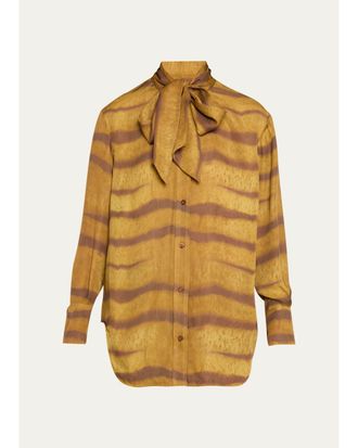 Frame Denim The Silk Oversized Tie-Neck Shirt