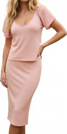 Maven West Short Sleeve Mixed Media Top In Peach Blossom