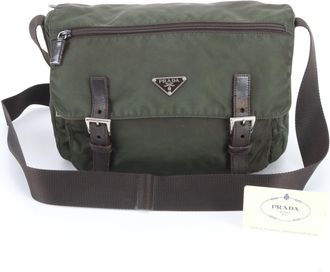 Prada Green Khaki Nylon Leather Shoulder Bag (Pre-Owned)