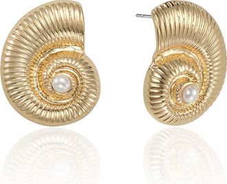 Ettika Faux Pearl Conch Shell Drop Earrings in Gold at Nordstrom Rack