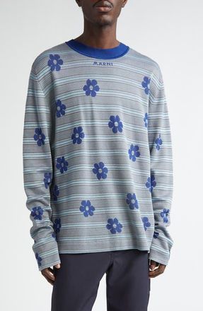 Marni Floral Stripe Cotton Sweater in Blue at Nordstrom, Size 38 Us