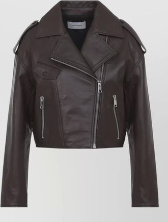 Yves Salomon lamb leather cropped biker jacket