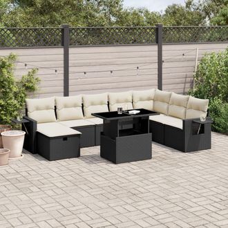 vidaXL Vidaxl - Set Divani Da Giardino 9 Pz Con Cuscini Nero In Polyrattan