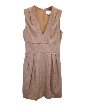Adam Lippes Adam Lippies V-Neck Sleeveless Dress in Beige Wool