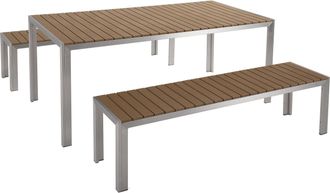 Beliani Set Da Giardino In Alluminio Anodizzato Marrone Tavolo Rettangolare 2 Panche Nardo