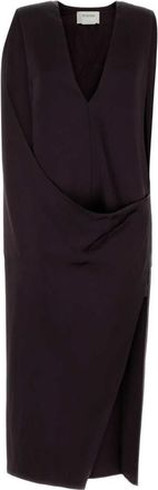 Sportmax Dark Brown V-Neck Draped Dress