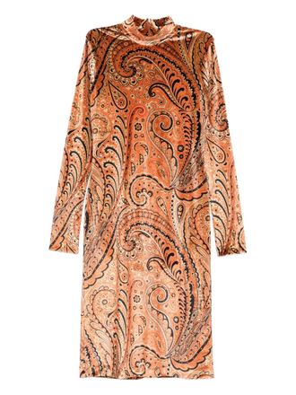 Etro Midi-jurk met paisley-print en gedrapeerde hals - Beige