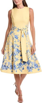 Teri Jon by Rickie Freeman Teri Jon By Rickie Freeman Crepe Floral Border Print Belted Dress