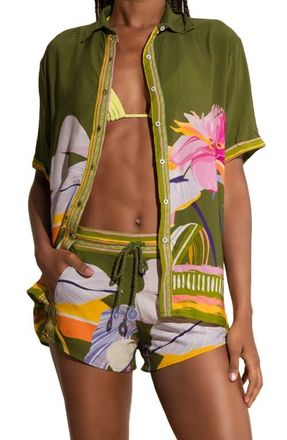 Maaji Milan Leafy Cover-Up Shirt in Green at Nordstrom, Size Medium