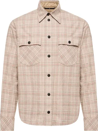 Moncler Moncler Long Sleeve Check Cotton Shirt, Men, Beige, Size: Xl