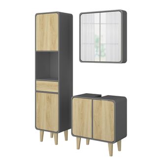 Vicco Conjunto De Muebles De Ba&ntilde;o Arla, Antracita/roble, 3 Partes, Con Unidad Alta
