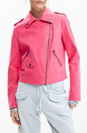 Desigual Faux Leather Moto Jacket in Light Pink at Nordstrom, Size X-Small