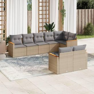 vidaXL Juego De Sof&aacute;s Jard&iacute;n Con Cojines Beige Mezcla 8 Pzas Rat&aacute;n Pe Vidaxl