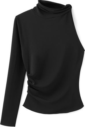 Mango One-Shoulder Turtleneck Top in Black at Nordstrom, Size Medium