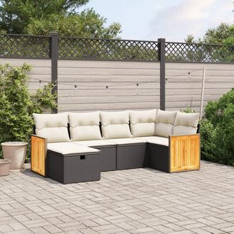 vidaXL Set De Sof&aacute;s De Jard&iacute;n 6 Piezas Y Cojines Rat&aacute;n Sint&eacute;tico Negro Vidaxl