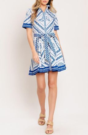 Flying Tomato Printd Belted Shirtdress in White/Blue at Nordstrom Rack, Size Medium