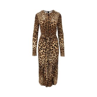 Dolce & Gabbana Viscose midi dress with Leo print Woman 42