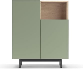 HERDASA Aparador 1 hueco de melamina roble y verde patas grafito 110x90x34 cm