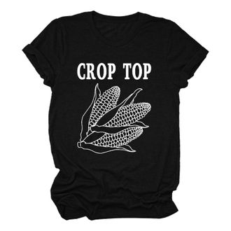Generic 2023 New Jumper Tops Crop Top Shirt Shirt Women Funny Casual T Shirt Short Sleeve Farm Shirt Tee Tops Foam (Black, M) Black Lace Tops for Women UK