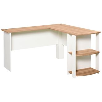 HOMCOM Mesa de ordenador 136x130x72 cm nogal y blanco