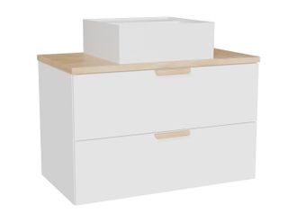 Vente-Unique Mueble de ba&ntilde;o suspendido con lavabo sobre encimera cuadrado - Blanco - A80 cm - AVORELI