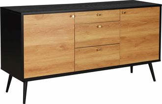 Oviala Aparador escandinavo de madera clara, 2 puertas 3 cajones, 150cm negro