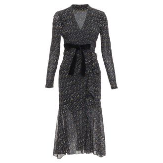 Diane Von F&uuml;rstenberg black multicolour polka dot bow wrap dress S
