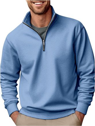 Generic Mens 1/4 Zip Sweatshirts Loose Fit Lightweight Solid Color Top Classic Windproof Warm Athletic Sport Outdoorwear Athletic Sport Zip Outdoorwear (Light