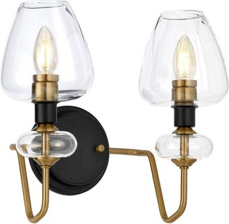 Netlighting Armand 2 Light Wall Light Aged Brass Glass Shades