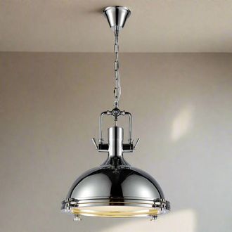CGC Lighting Porche Extra Large Industrial Polished Chrome Pendant Downlight in Metallic Silver