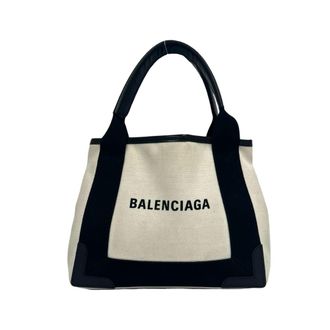 Balenciaga Black Ivory Canvas Leather Handbag Tote Bag (Pre-Owned)
